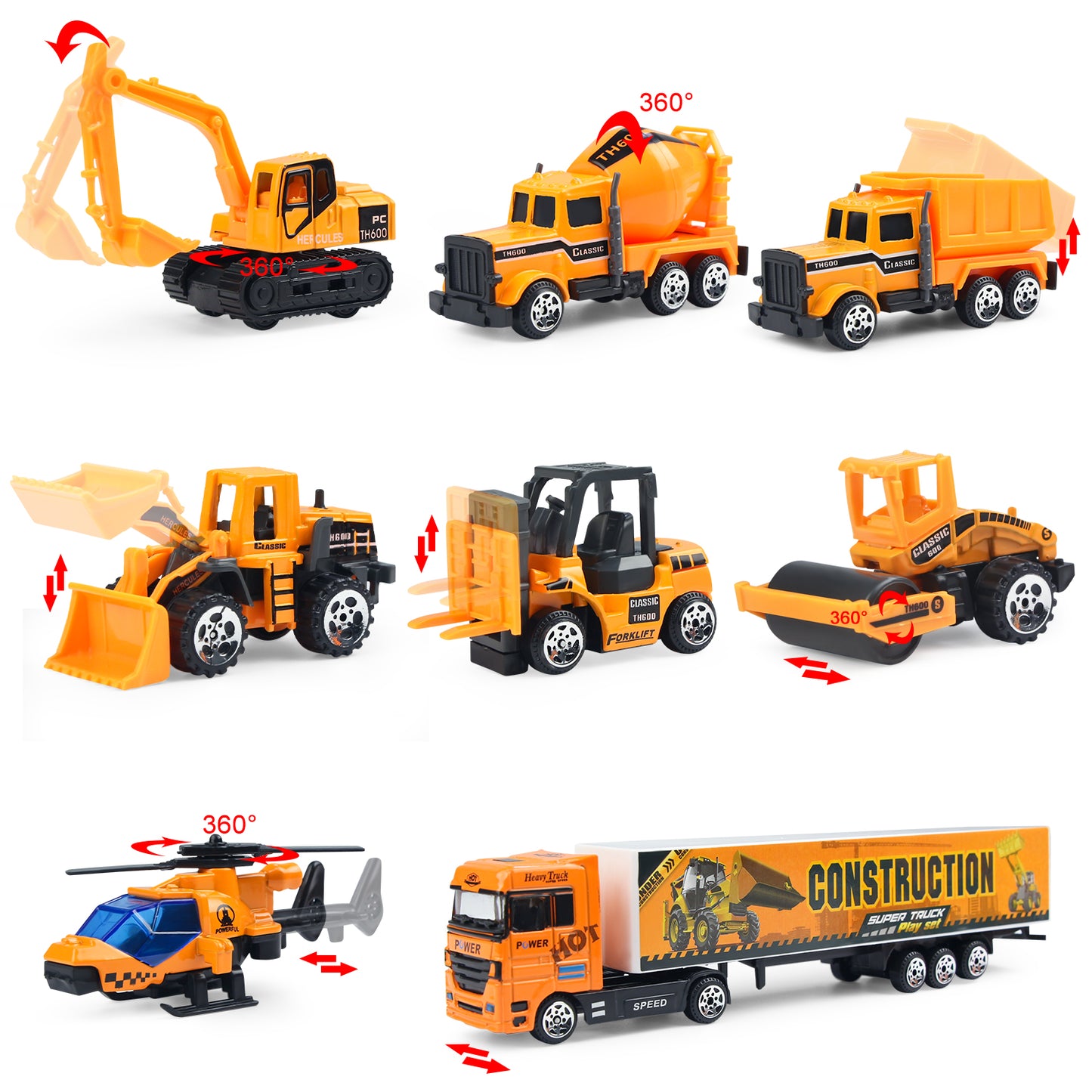 Jenilily Construction Vehicle Toy Car Set & Play Mat, Truck Carrier, Forklift, Bulldozer, Excavator, Mixer, Dump Truck, Alloy Metal Car Toys for 3 4 5 6 Years Old Toddlers Kids Boys