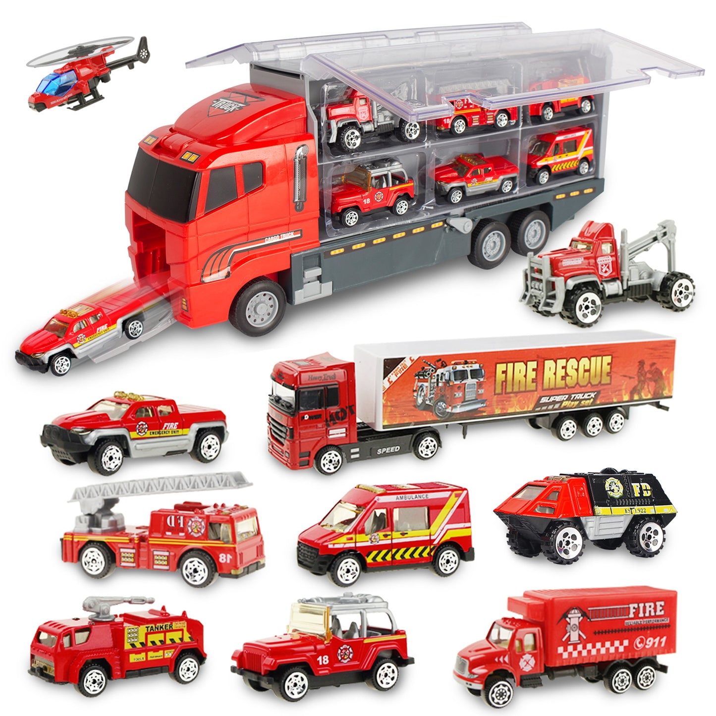 Jenilily Fire Engine Trucks Toys for Boys Rescue Vehicle Car Set Children Kids Mini Firetrucks Ambulance Toys for Boys 3 4 5 Years Old