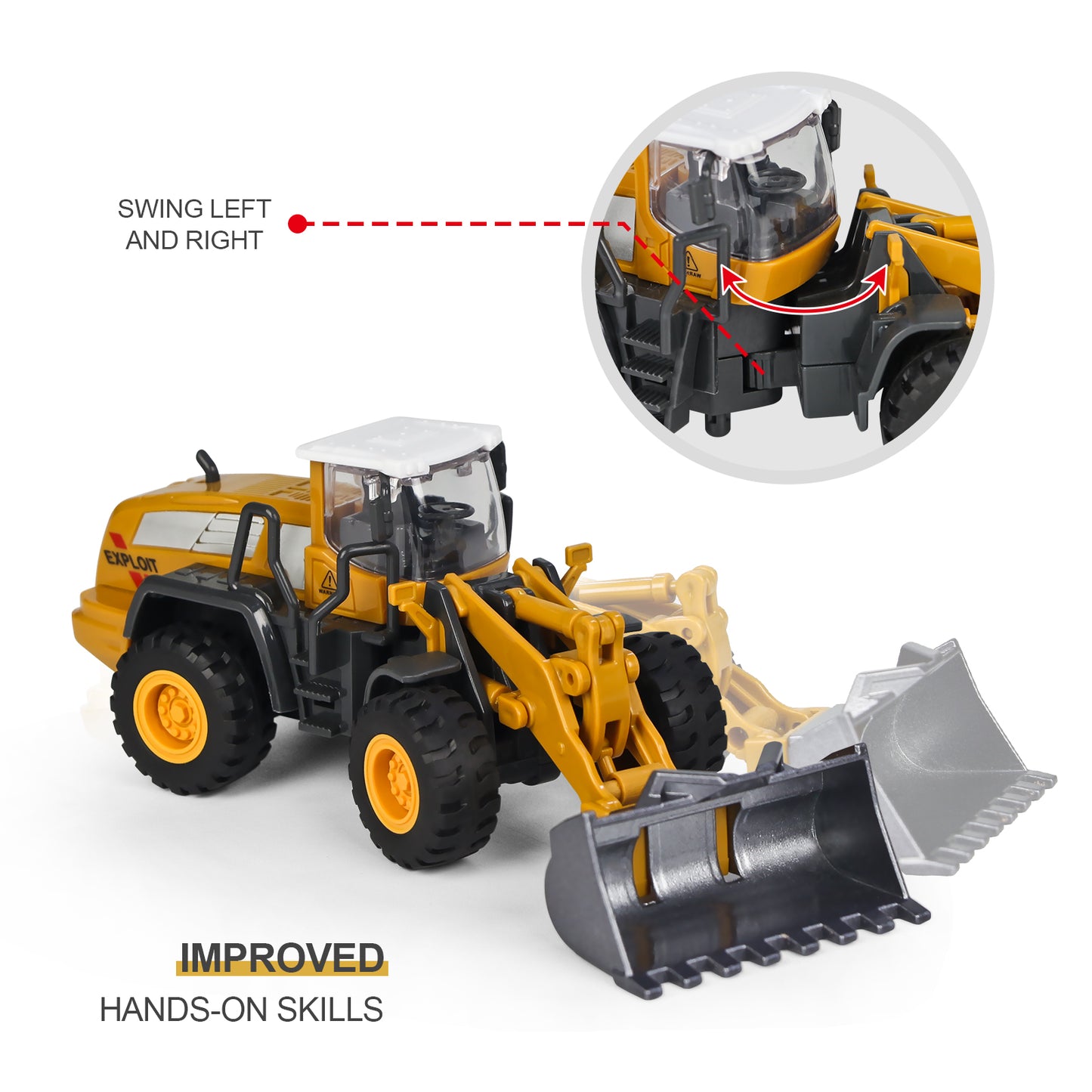 Jenilily 1:55 Scale Model Bulldozer Toy Car for Boys, Construction Vehicle Front Loader Interchangeable Forklift Snow Plow Road Roller Playsets for Kids 3 4 5 6 Years Old