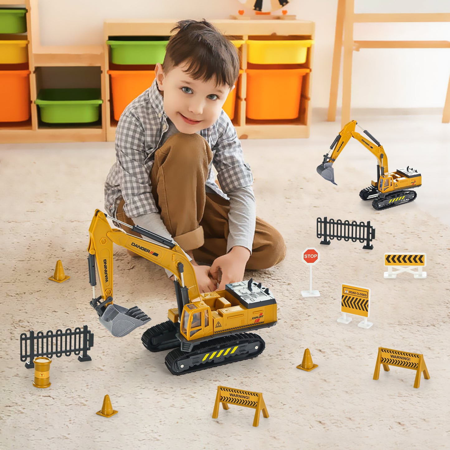 Jenilily 1:55 Scale Die-cast Excavator Toy Digger, Construction Toy Vehicles Alloy Car, Gifts for Kids Boys Toddler 3 4 5 Years Old