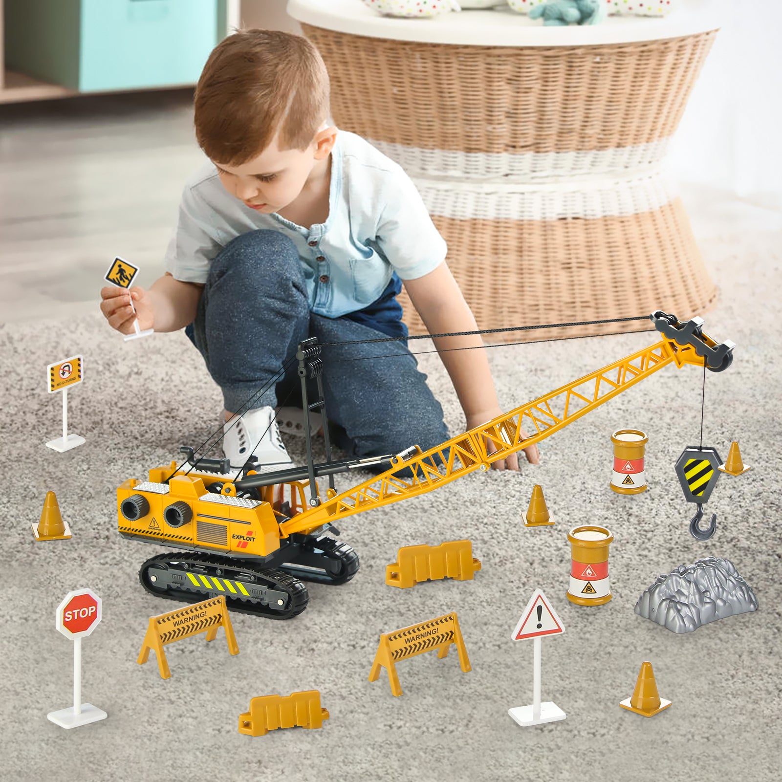  eMart Alloy Die-cast Model Toy Engineering Heavy Crane Truck  Vehicle Car Simulation Miniature 1:55 Kids Gift : Toys & Games