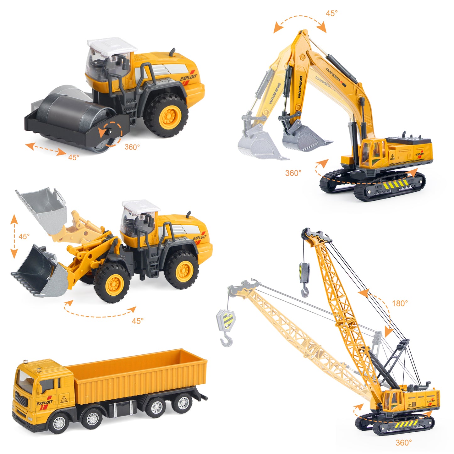 Jenilily Construction Toy Vehicle Set with Play Mat, Engineering Car Crane Excavator Forklift Bulldozer Dump Truck for 3 4 5 6 Years Old Toddlers Kids Boys