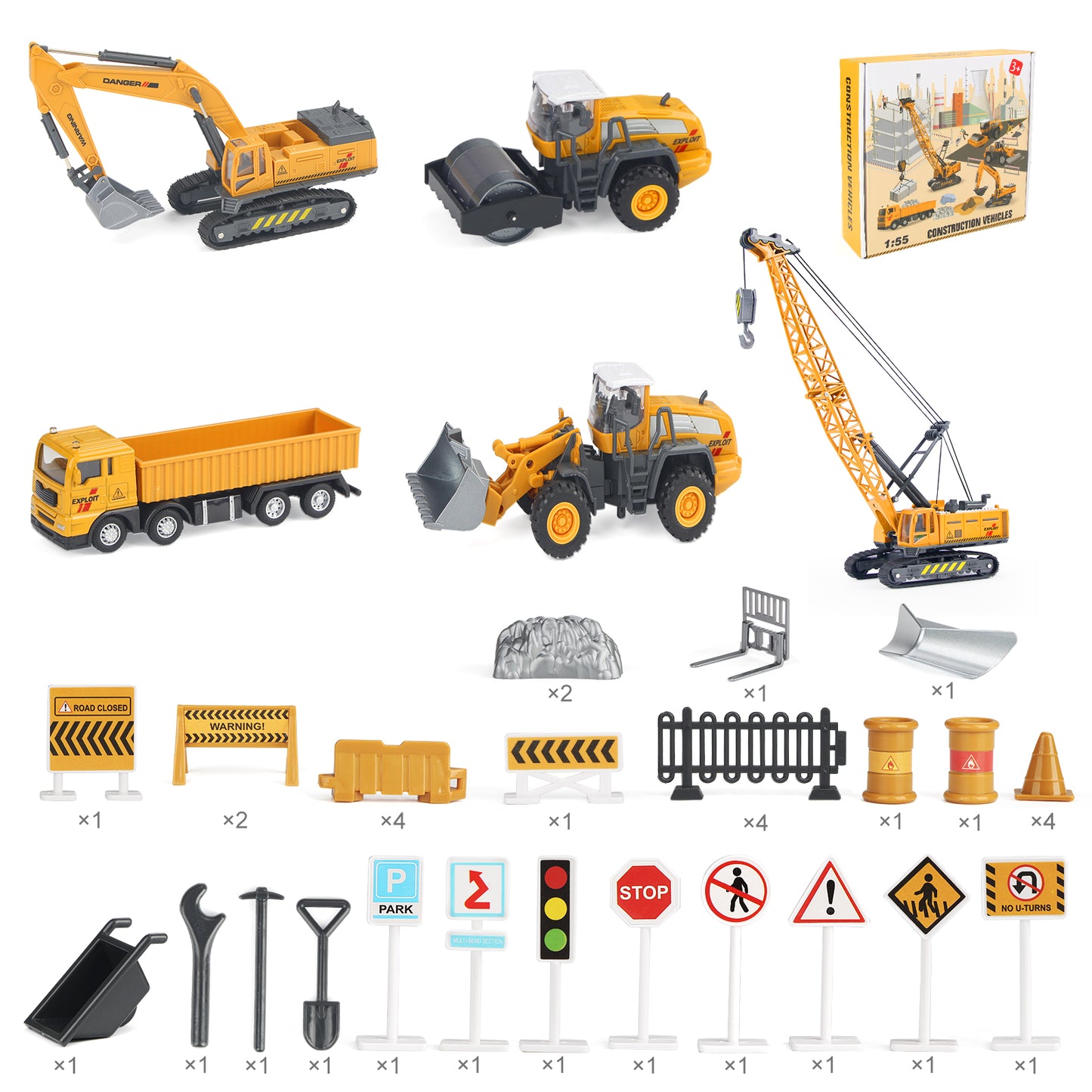 Jenilily Construction Toy Vehicle Set with Play Mat, Engineering Car Crane Excavator Forklift Bulldozer Dump Truck for 3 4 5 6 Years Old Toddlers Kids Boys