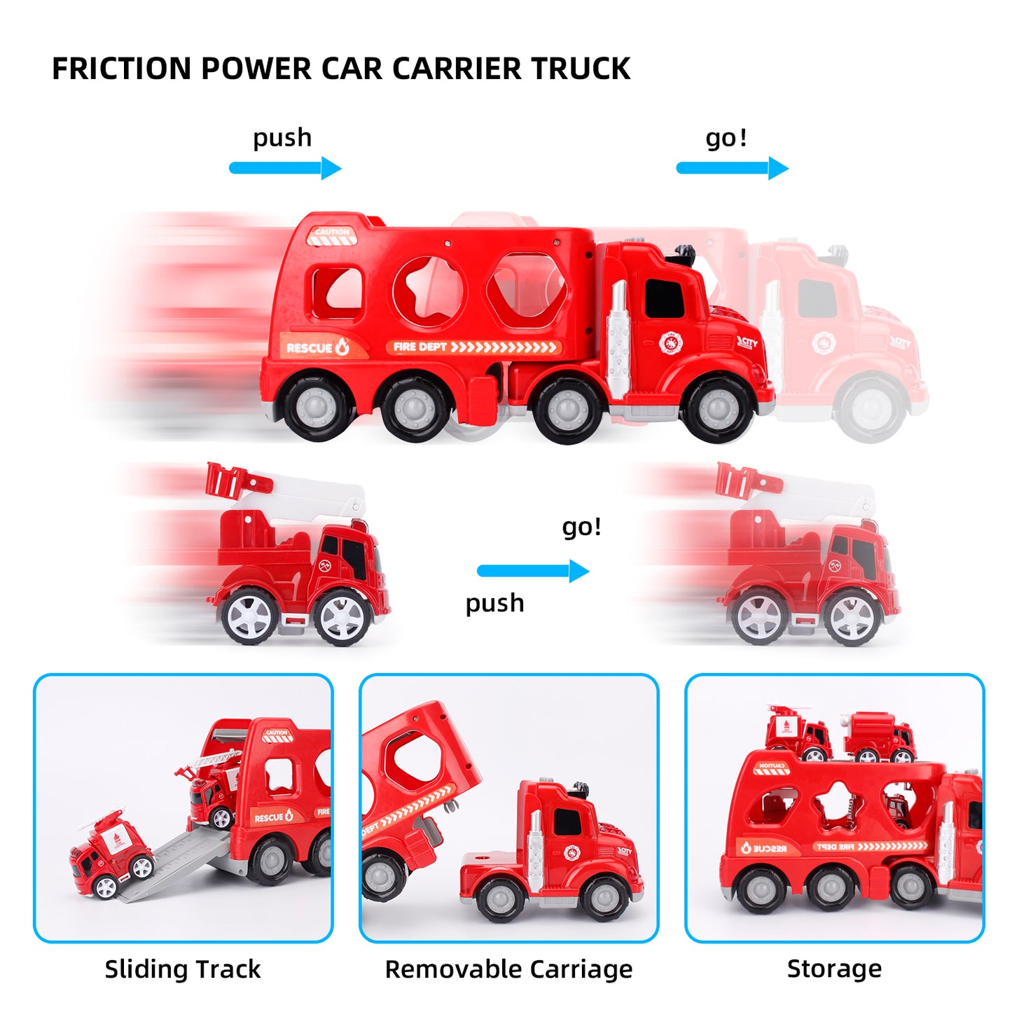 Jenilily Fire Carrier Transport Light and Sound Truck Toddler Vehicles, Mist Spray Shape Sorting Car Toys 3 4 5 6 7 Year Old Boys Kids