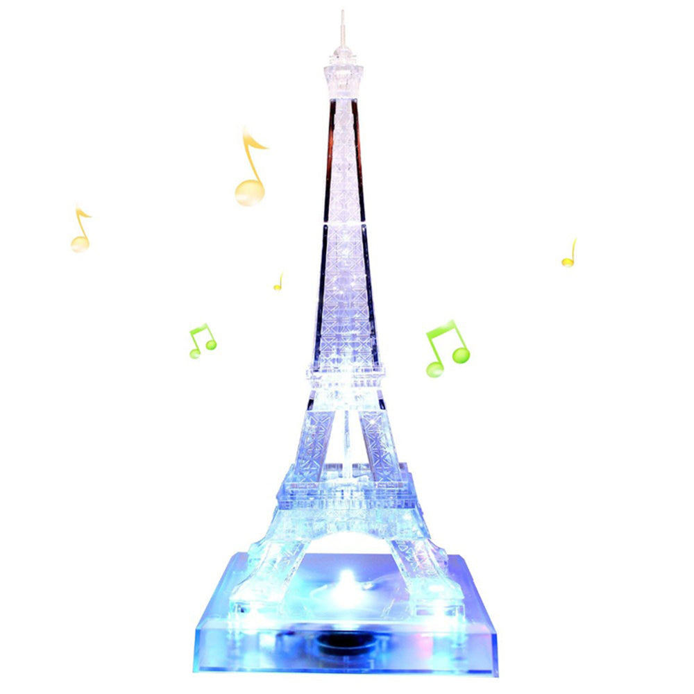 Jenilily 3D Transparent Eiffel Tower Crystal Jigsaw Puzzle Toy Gift for Kids Adults Gadget Building Blocks Brain Teaser Light-Up Base Included