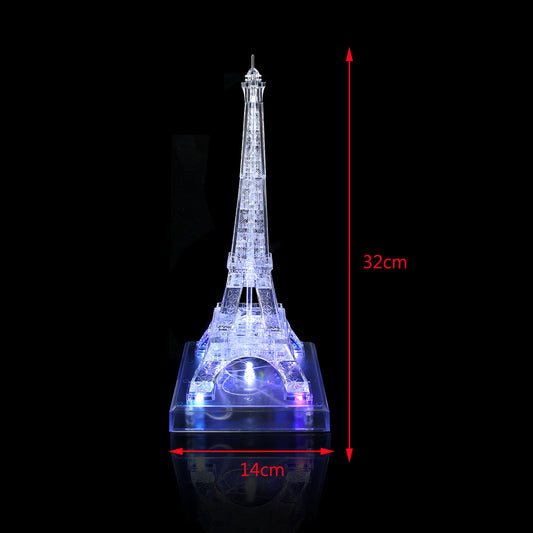 Jenilily 3D Transparent Eiffel Tower Crystal Jigsaw Puzzle Toy Gift for Kids Adults Gadget Building Blocks Brain Teaser Light-Up Base Included