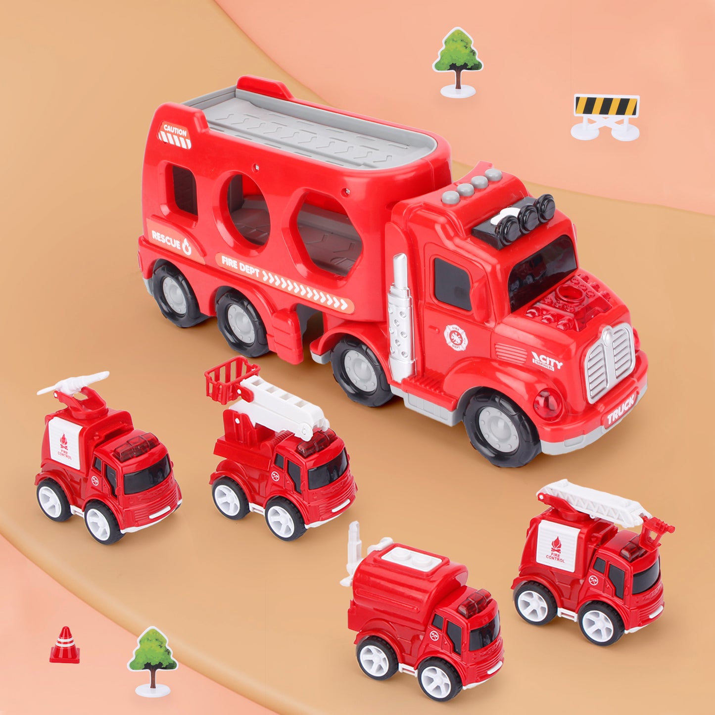 Jenilily Fire Carrier Transport Light and Sound Truck Toddler Vehicles, Mist Spray Shape Sorting Car Toys 3 4 5 6 7 Year Old Boys Kids