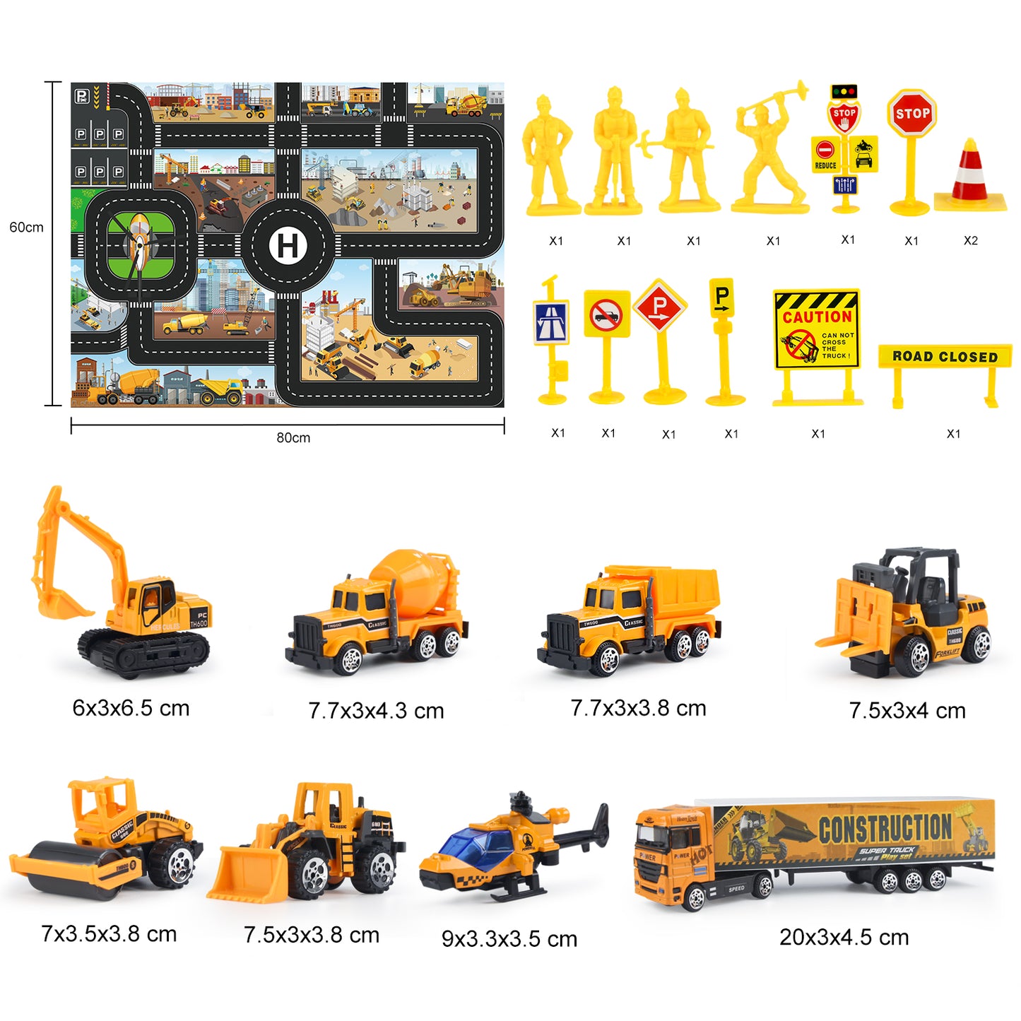 Jenilily Construction Vehicle Toy Car Set & Play Mat, Truck Carrier, Forklift, Bulldozer, Excavator, Mixer, Dump Truck, Alloy Metal Car Toys for 3 4 5 6 Years Old Toddlers Kids Boys