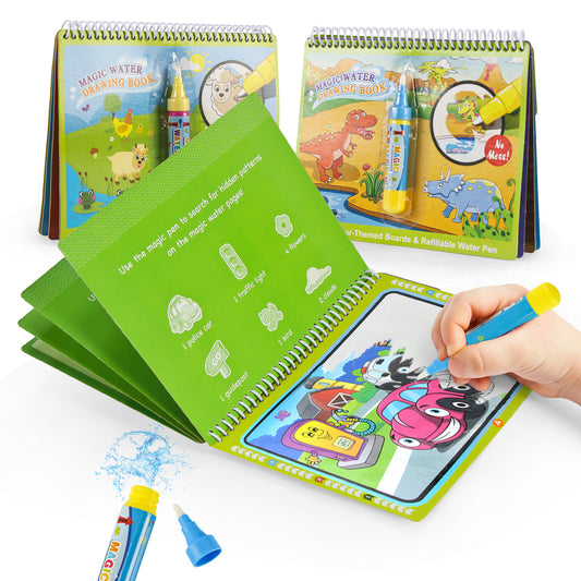 Jenilily Water Coloring Books with Pen Painting Board for Children Drawing Toy (Dinosaur & Cartoon Animal & Vehicle)